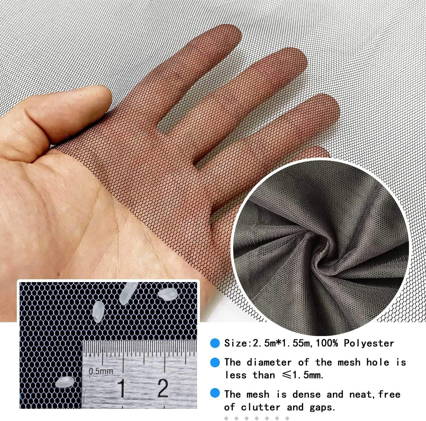 DIY Window Screen Curtain, 2 Packs of Mesh Netting 51 * 61 inches with [Upgrade] Self-Adhesive Hook Tapes & Cutter, Suitable for Multiple Windows, White (Set of 2)