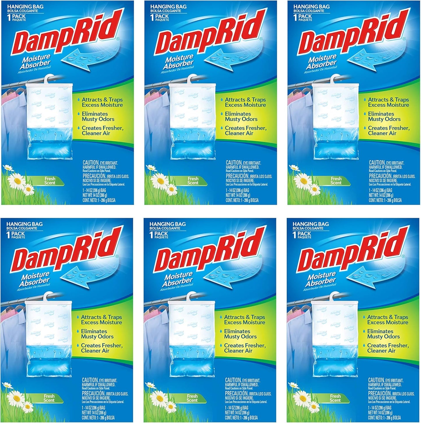 DampRid FG80 Fresh Scent Hanging Moisture Absorber ,6-Pack