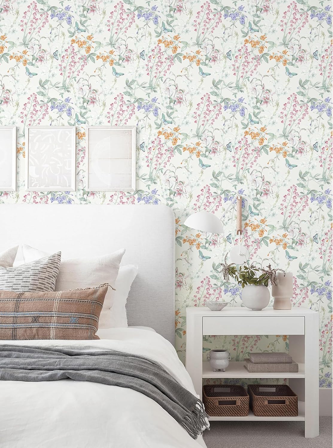 Dimoon 17.3''x78.7'' Vintage Peel and Stick Wallpaper Boho Beige Neutral Contact Paper White Floral Bird Wallpaper Removable Botanical Renter Friendly Modern Wall Paper Bedroom Bathroom Vinyl Roll