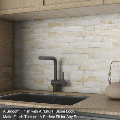 BeNice Peel and Stick Backsplash for Kitchen,Bathroom Wall Backsplash Tile Peel and Stick Shower Tiles Waterproof(10sheets,Rustic Beige)
