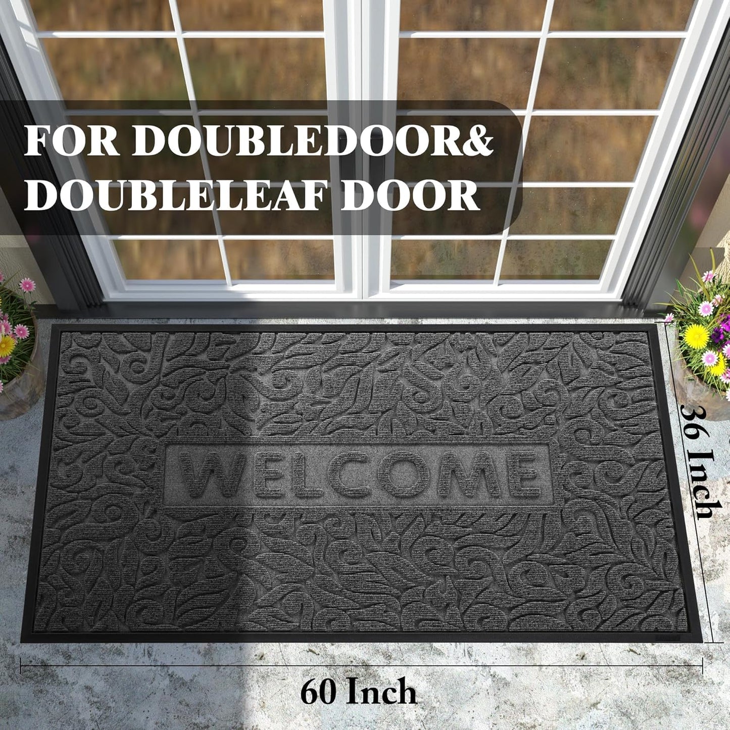 Yimobra Welcome Mat Outdoor 29.5x17, Waterproof Non-Slip Outdoor Mats for Front Door Outside Entrance, Low-Profile Entryway Mat Indoor for Garage Patio, Black