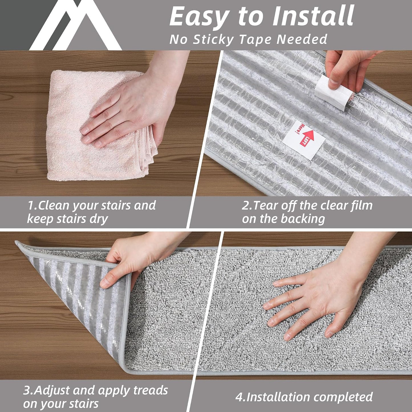 COSY HOMEER Edging Stair Treads Non-Slip Carpet Mat 28inX9in Indoor Stair Runners for Wooden Steps, Edging Stair Rugs for Kids and Dogs, 100% Polyester TPE Backing(4pc, Beige)