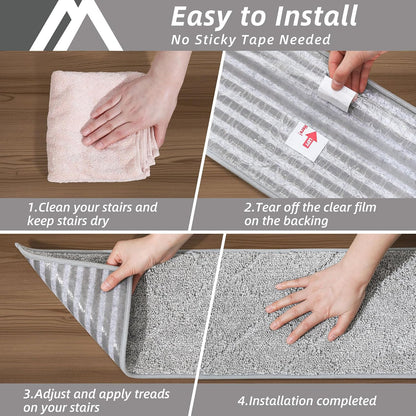 COSY HOMEER Edging Stair Treads Non-Slip Carpet Mat 28inX9in Indoor Stair Runners for Wooden Steps, Edging Stair Rugs for Kids and Dogs, 100% Polyester TPE Backing(4pc, Beige)