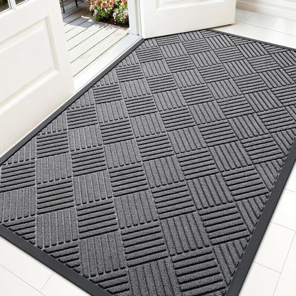 OLANLY Front Door Mat Outside Entrance 29.5x17, Absorbent, Heavy Duty Sturdy Natural Rubber Doormat Indoor Outdoor, Stain and Fade Resistant, Non-Slip Low Profile Floor Mat for Entryway, Grey Diamond
