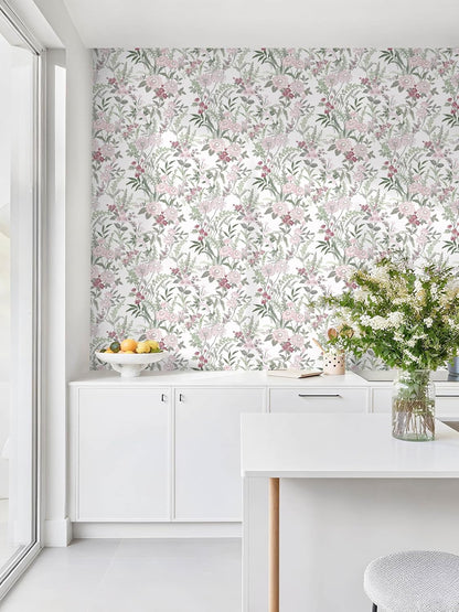 Dimoon 17.3''x78.7'' Vintage Peel and Stick Wallpaper Boho Beige Neutral Contact Paper White Floral Bird Wallpaper Removable Botanical Renter Friendly Modern Wall Paper Bedroom Bathroom Vinyl Roll