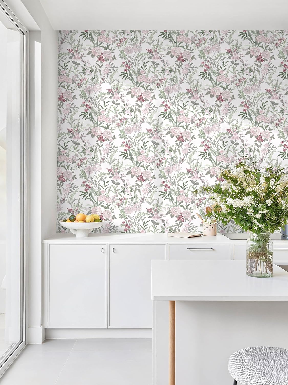 Dimoon 17.3" X 78.7" Peel and Stick Wallpaper Floral Contact Paper Boho Beige White Renter Friendly Natural Wall Paper Waterproof Removable Self Adhesive Wallpaper for Bedroom Livingroom Vinyl Roll