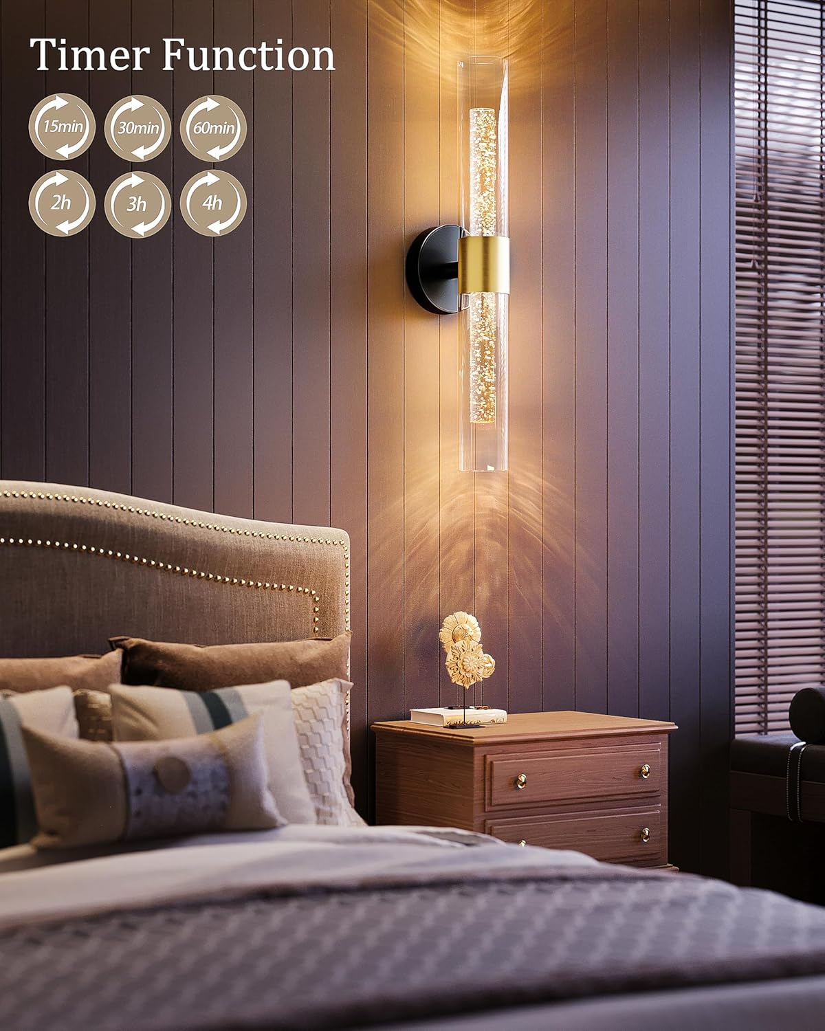 10000mAh Battery Operated Wall Sconce Set of 2, Rechargeable Wireless Wall Lights with Remote Control, Dimmable Timer 3 Color Temperature Glass Wall Lamp for Living Room Bedroom Gold 21.5 Inch