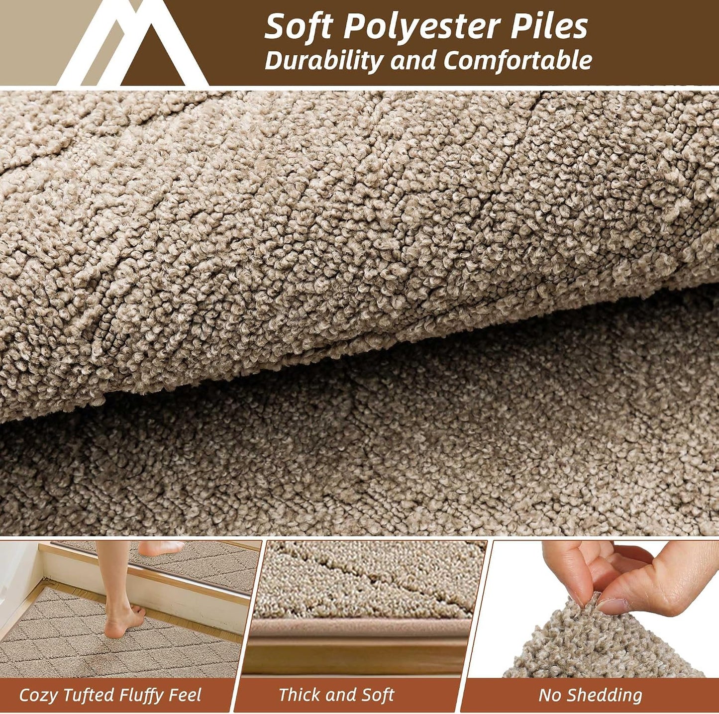 COSY HOMEER Edging Stair Treads Non-Slip Carpet Mat 28inX9in Indoor Stair Runners for Wooden Steps, Edging Stair Rugs for Kids and Dogs, 100% Polyester TPE Backing(4pc, Beige)