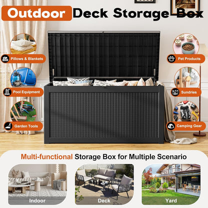 Outdoor Storage Box, Resin Deck Boxes Indoor and outdoor, Waterproof Storage Box Lockable Lid (Black, 85 Gallon)