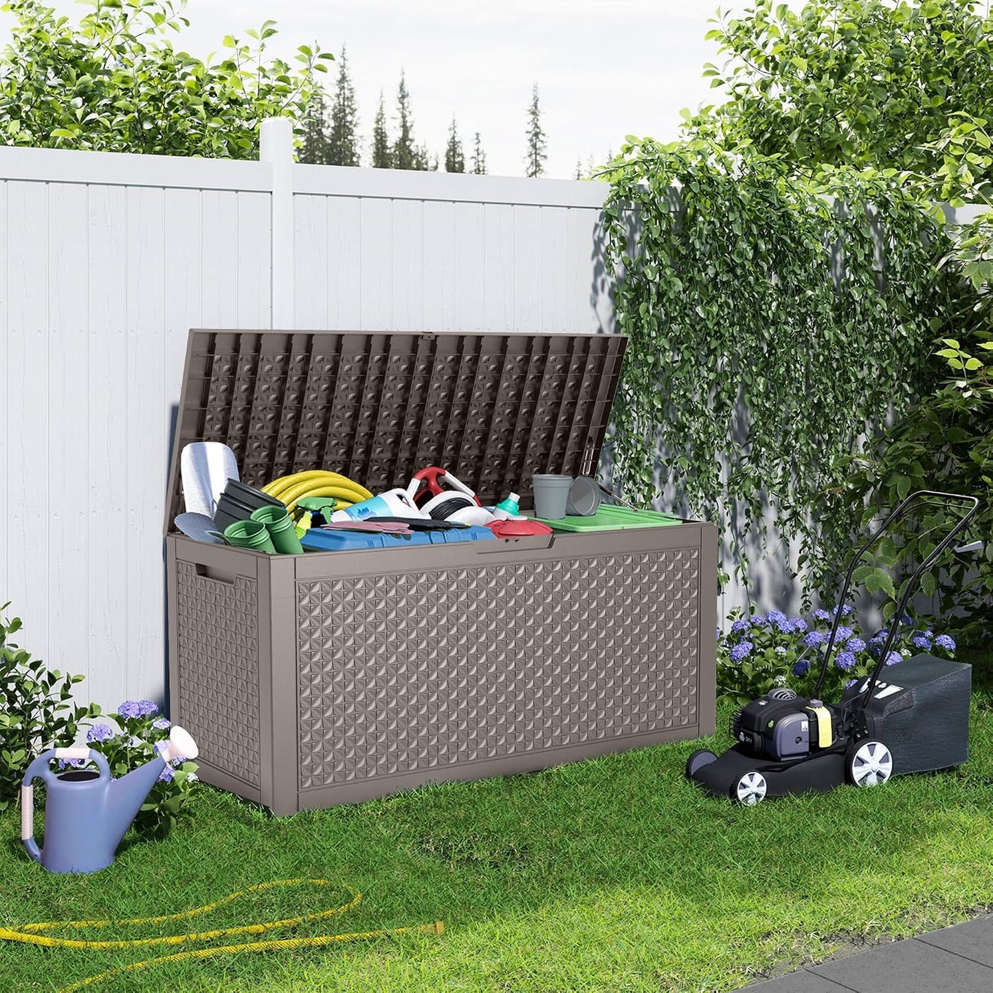 150 Gallon Waterproof Outdoor Storage Box,Resin Deck Box,Lockable Outside Storage Box Container for Patio Furniure,Garden,Tools (150 Gallon,Black)