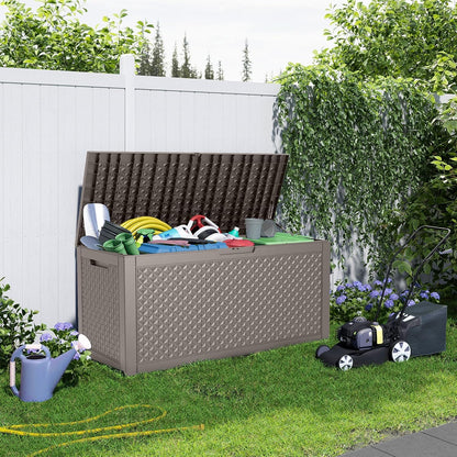 230 Gallon Large Outdoor Storage Box Waterproof, UV Resistant Resin Deck Box with Hydraulic Rod & Lockable Latch for Patio Furniture, Outside Storage Box for Garden Tools, Patio Cushions, Black