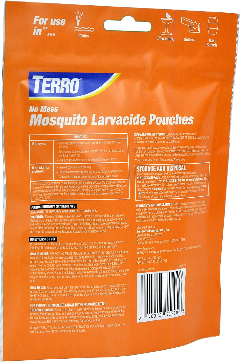 TERRO No Mess Mosquito Larvacide Pouches - 10 Pouches Included - T1210-10 Mosquito Larvacide Packets - Dissolvable Pouch for Stagnant Water