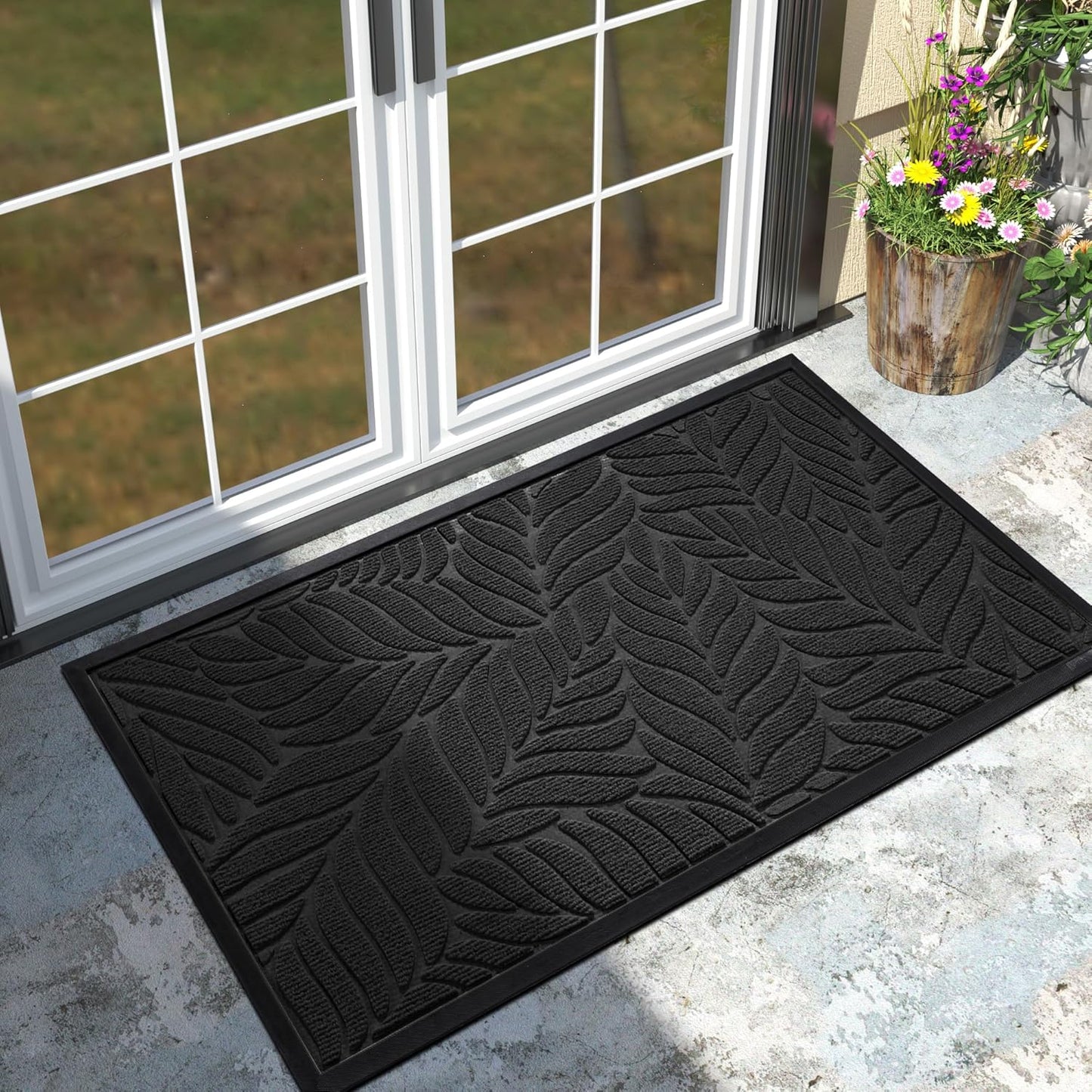 Yimobra Front Door Mat Outdoor Indoor, 29.5x17 All-Season Waterproof Door Mat Outside Entrance, All-Weather Non-Slip Outside Doormat for Garage Patio Entryway, Brown