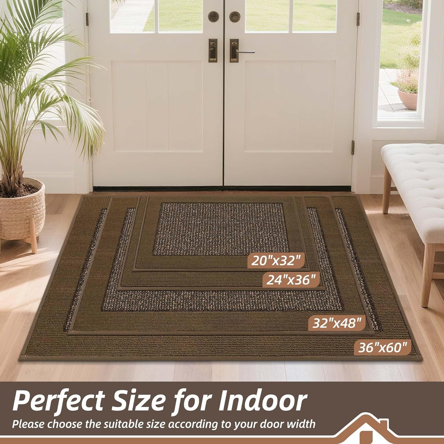 BEQHAUSE Indoor Door Mat 20" x 32", Dirt Trapper Door Mats Non-Slip Entryway Rugs Washable, Resist Dirt Absorbent Welcome Mat, Low Profile Floor Mats for Front Back Door and Entryway, Taupe