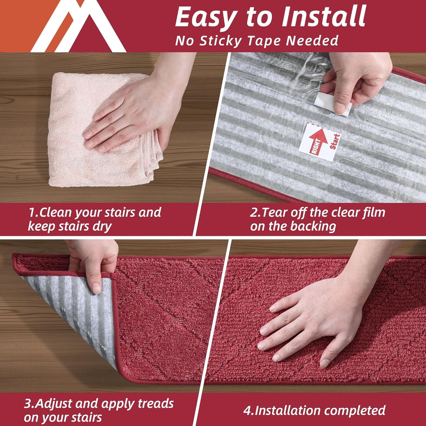 COSY HOMEER Edging Stair Treads Non-Slip Carpet Mat 28inX9in Indoor Stair Runners for Wooden Steps, Edging Stair Rugs for Kids and Dogs, 100% Polyester TPE Backing(4pc, Beige)