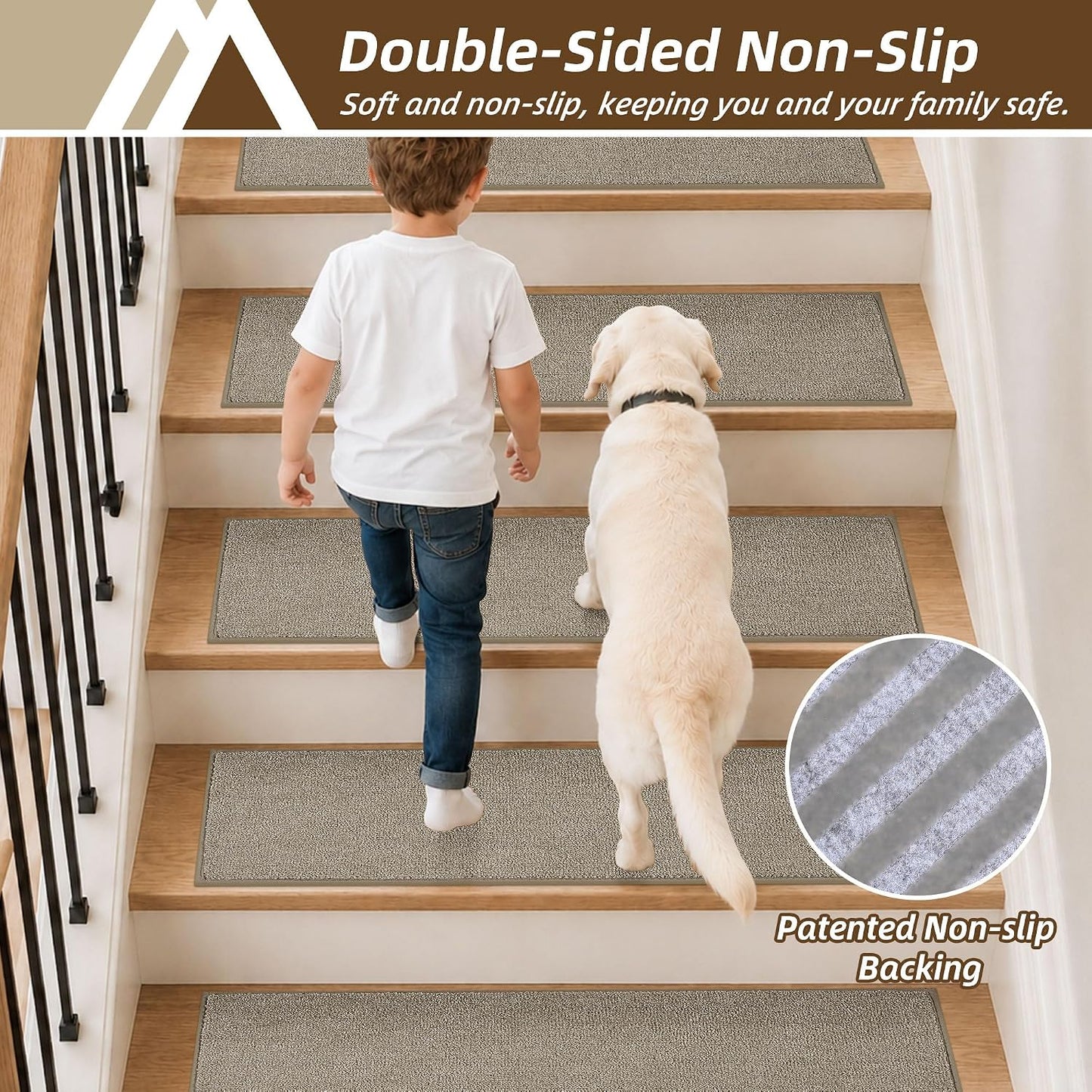 COSY HOMEER Stair Treads Non-Slip Carpet Stair Treads for Wooden Steps, Indoor Stair-Runner Rugs for Kids Elders & Pets 28"x9" (4Pc, Dark Gray)
