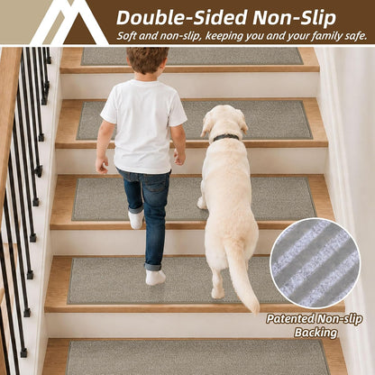 COSY HOMEER Stair Treads Non-Slip Carpet Stair Treads for Wooden Steps, Indoor Stair-Runner Rugs for Kids Elders & Pets 28"x9" (4Pc, Dark Gray)
