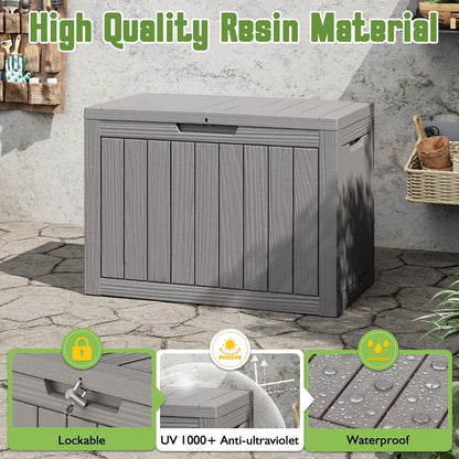 Outdoor Storage Box, 45 Gallon Deck Box with Lockable Lid, Waterproof Resin Storage Bin for Cushions, Garden Tools, Patio Furniture, Grey