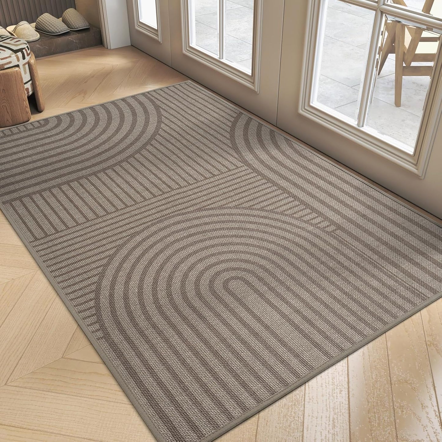Front Door Mat 17''x30'', Absorbent Dirt Resist Washable Non Slip Low-Profile Indoor Doormat, Easy Clean Welcome Entryway Door Mats, Brown