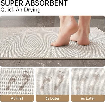 Mecko Bath Mat Rug, Rubber Non-Slip Quick Dry Absorbent Thin Bathroom Rugs Fit Under Door Bathroom Floor Mats-Shower Rug for in Front of Bathtub, Sink, Shower Room(Light Grey,16"x24")