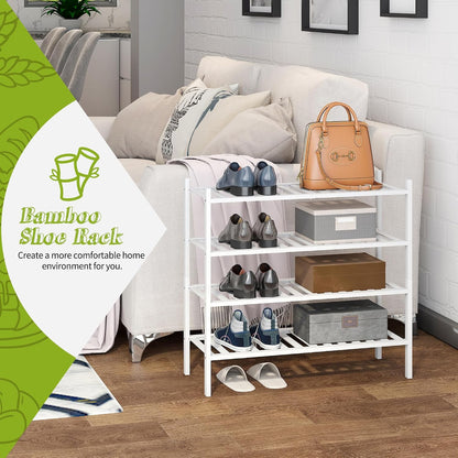BMOSU 2-Tier Bamboo Small Shoe Rack Premium Stackable Shoe Shelf Storage Organizer for Hallway Closet Living Room Entryway Organizer (Black Bamboo)
