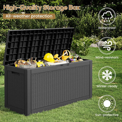 Outdoor Storage Box, 31 Gallon Resin Deck Boxes Outdoor Waterproof For Patio Furniture, Garden Tools, Pool Supplies, Lockable And UV Resistant (Rattan Gray)