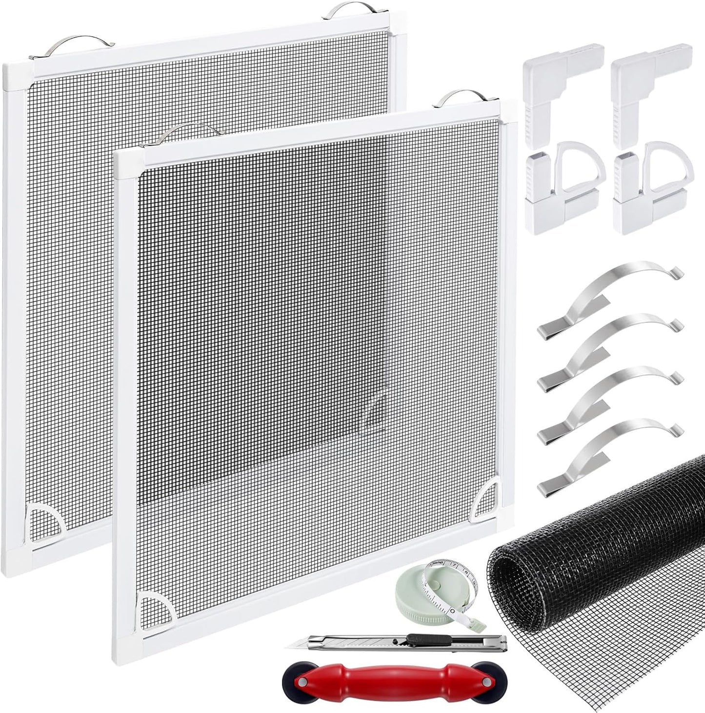 Window Screen Frame Kit 48inX48in Fiberglass Window Screen Replacement Kit Includes Full Set of Tools Suitable for Windows，Framed Mesh Replacement Window Screens, Home, Patio