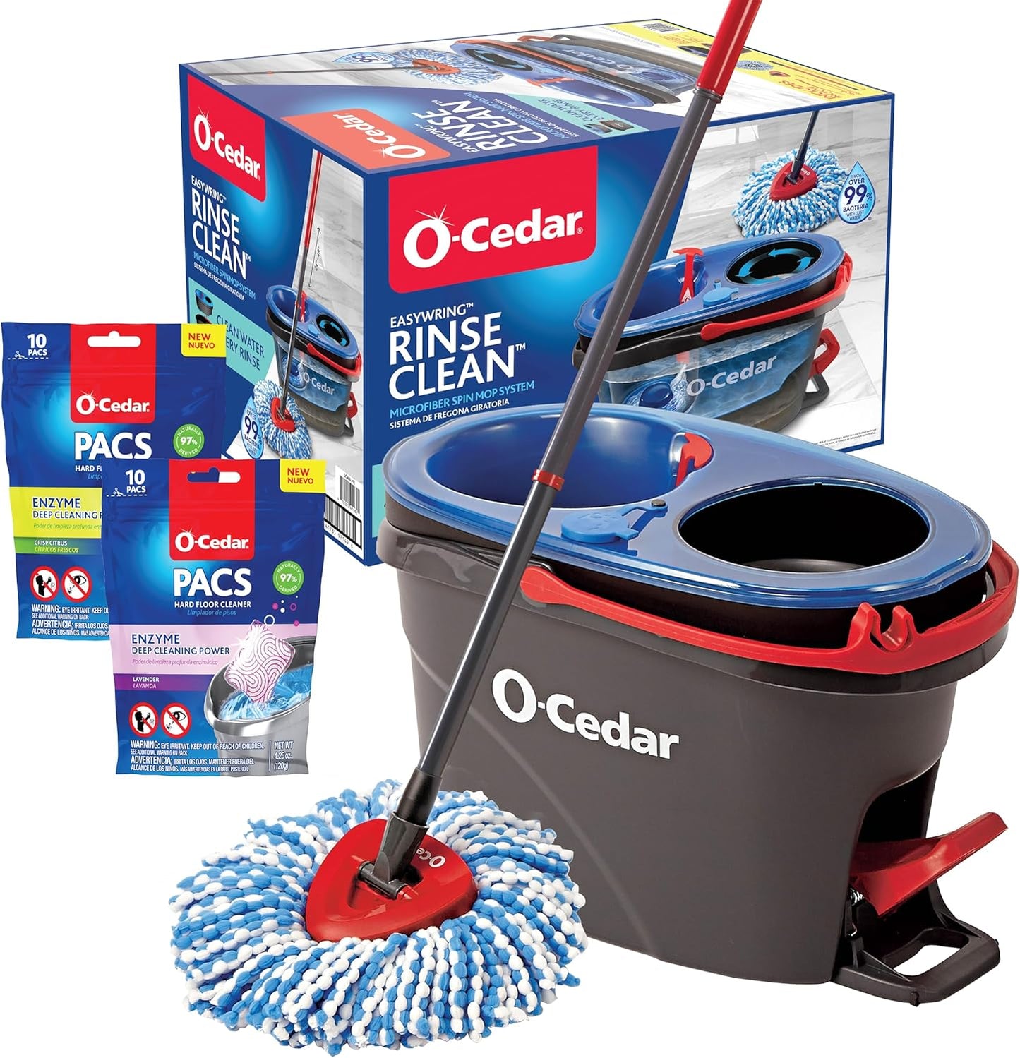 O-Cedar EasyWring RinseClean Microfiber Spin Mop & Bucket Floor Cleaning System with Lavender Pac (Variety Pack)