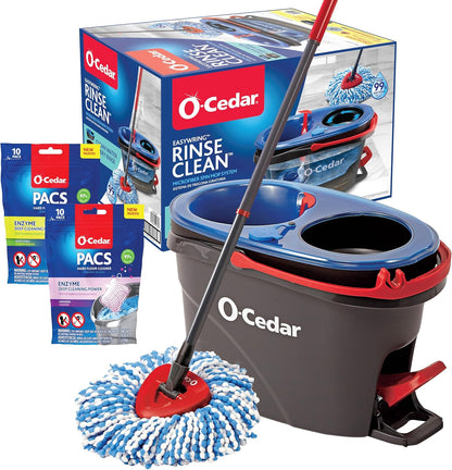 O-Cedar EasyWring RinseClean Microfiber Spin Mop & Bucket Floor Cleaning System with Lavender Pac (Variety Pack)