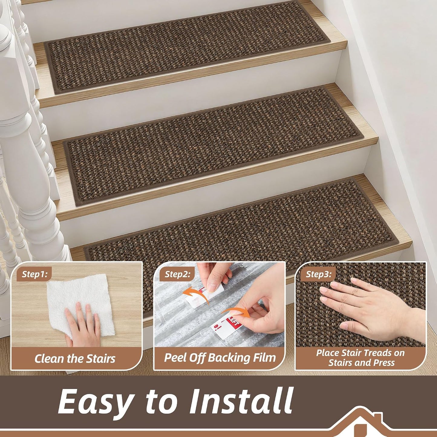 BEQHAUSE Stair Treads for Wooden Steps 28inX9in, Carpet Stair Treads Non Slip Indoor, Machine Washable Stair Runners for Kids Elders and Pets, Carpet for Stair Rugs Mat, TPE Backing, 4pcs, Taupe