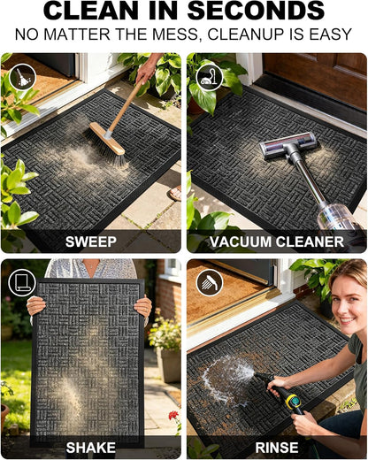 Mibao Front Door Mat, Heavy Duty Durable Welcome Mat for Outdoor Indoor, Dirt Trapper Waterproof Super Absorbent Door Mat for Entryway Outside Patio Porch, 29.5" x 17", Grey