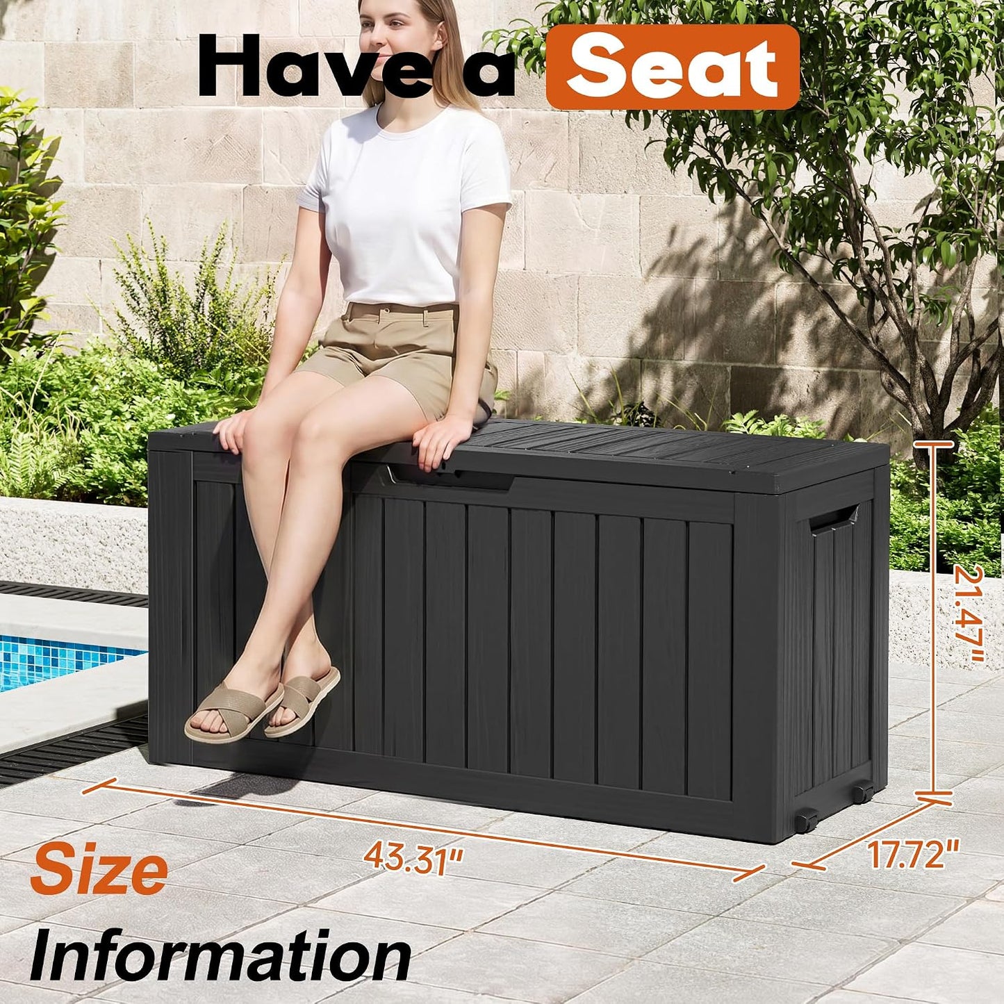 Outdoor Storage Box, Resin Deck Boxes Indoor and outdoor, Waterproof Storage Box Lockable Lid (Black, 85 Gallon)