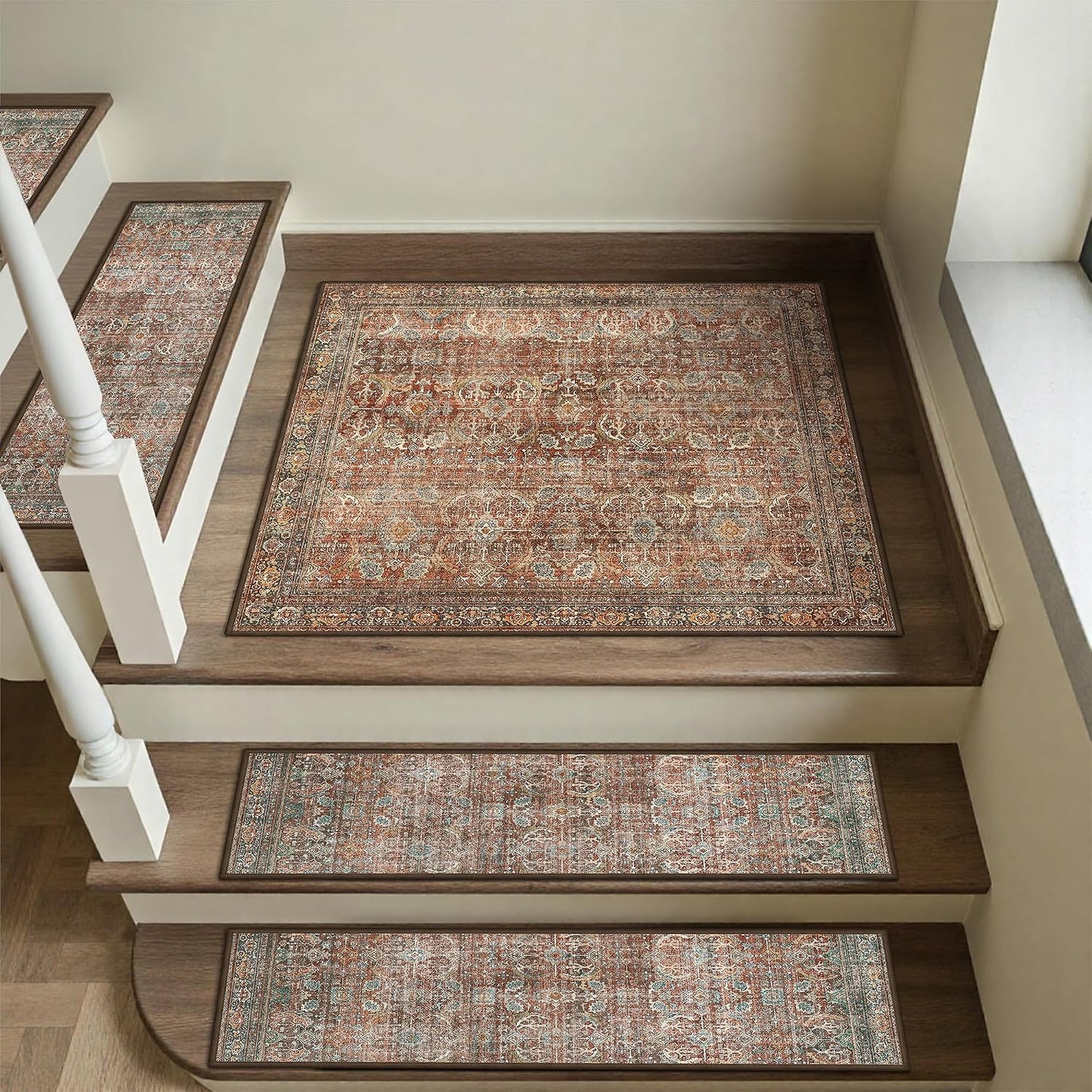 sarben Non Slip Stair Treads for Wooden Steps 15PCS - 8"x30" Indoor Safety Carpet, Edging Mats with TPE Adhesive Backing, Pet and Elderly Friendly Stair Rugs (Taupe) - Colors B