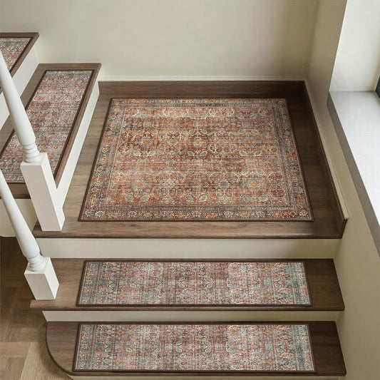 sarben Non Slip Stair Treads for Wooden Steps 15PCS - 8"x30" Indoor Safety Carpet, Edging Mats with TPE Adhesive Backing, Pet and Elderly Friendly Stair Rugs (Taupe) - Colors B