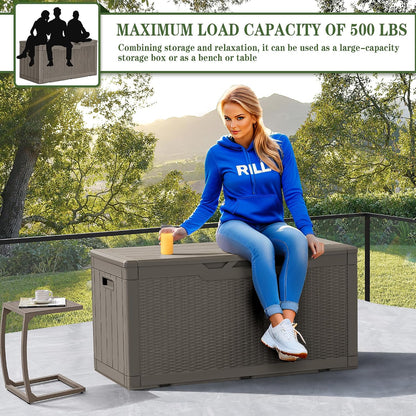 Greesum Outdoor Storage Box 31 Gallon Storage Box with Lid for Patio Furniture, Garden Tools, Pool Supplies, Waterproof and UV Resistant, Lockable, Dark Black