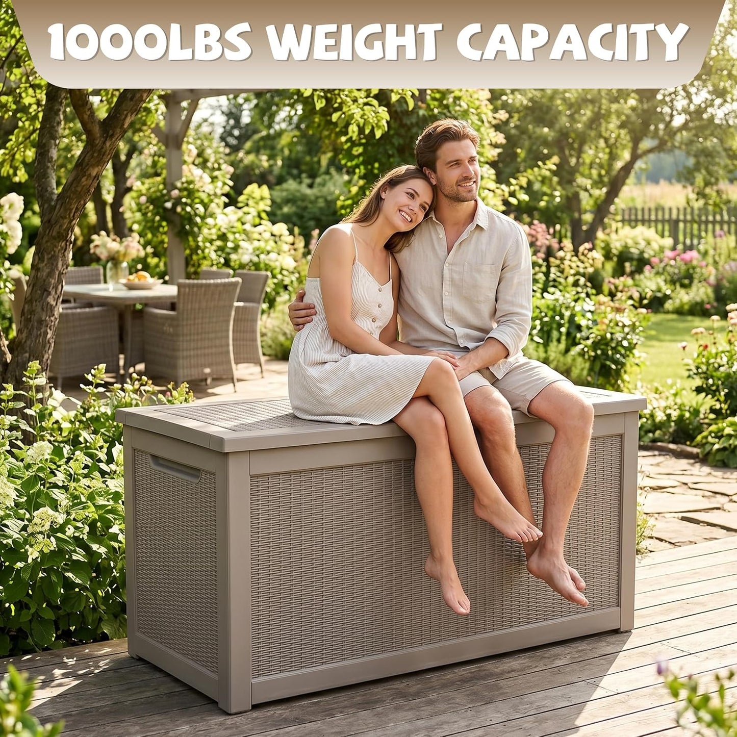 EasyUp 35 Gallon Outdoor Storage Box, Outdoor Deck Boxes for Garden Tools Equipment,Cushions and Patio Storage,Lockable and Resin,Easy to Install(Black)