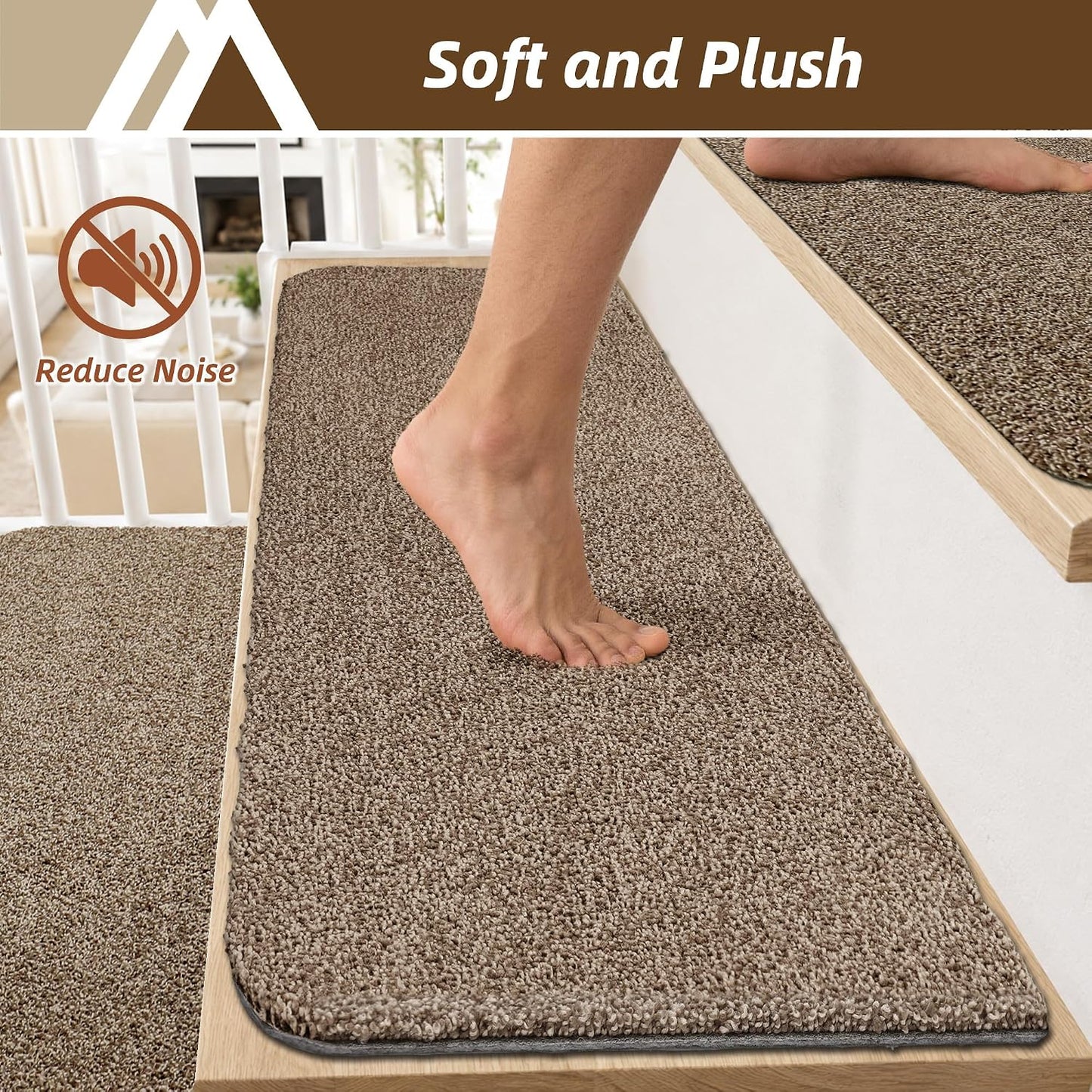 COSY HOMEER Stair Treads for Wooden Steps Non-Slip Carpet Mat,4pcs,Brown | Cut to Size,Peel and Stick,Washable,Residue Free,Self Adhesive,Stair Runner for Kid Elder Pet,28“x9”Carpet Stair Treads