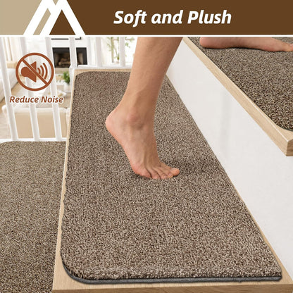 COSY HOMEER Stair Treads for Wooden Steps Non-Slip Carpet Mat,4pcs,Brown | Cut to Size,Peel and Stick,Washable,Residue Free,Self Adhesive,Stair Runner for Kid Elder Pet,28“x9”Carpet Stair Treads