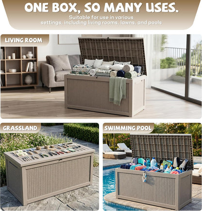 EasyUp 35 Gallon Outdoor Storage Box, Outdoor Deck Boxes for Garden Tools Equipment,Cushions and Patio Storage,Lockable and Resin,Easy to Install(Black)