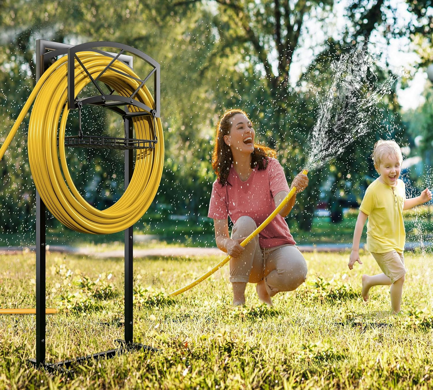 Fire Beauty Heavy-Duty Metal Hose Holder, Wall-Mounted Garden Hose Reel Organizer for Outdoor Yard, Solid Iron Decorative Hanger Storage