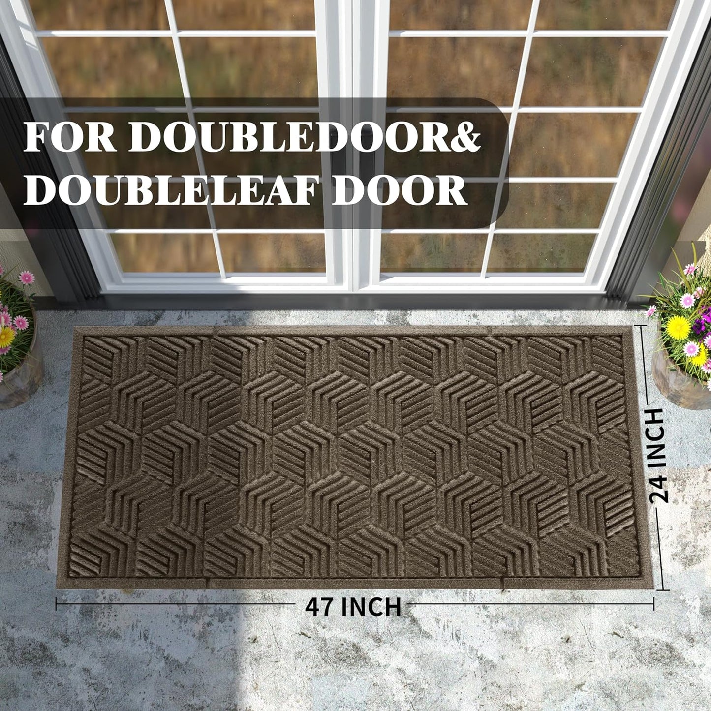 Yimobra Front Door Mat, All-Season Waterproof Outdoor Mat for Entrance with Drainage Holes, Heavy Duty Non-Slip Doormat for Garage Patio Entryway Indoor, 29.5x17, Red