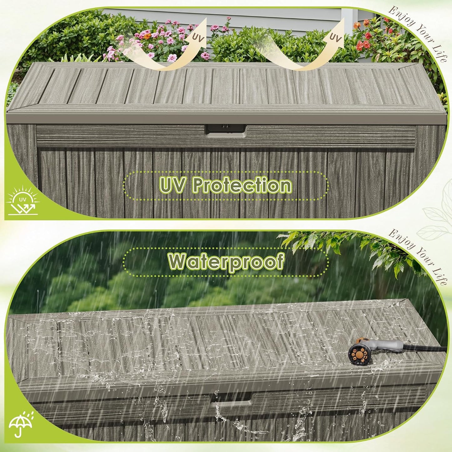 Devoko 100 Gallon Waterproof Large Resin Deck Box Indoor Outdoor Lockable Storage Container for Patio Furniture Cushions Garden Tools (100 Gallon, Black)