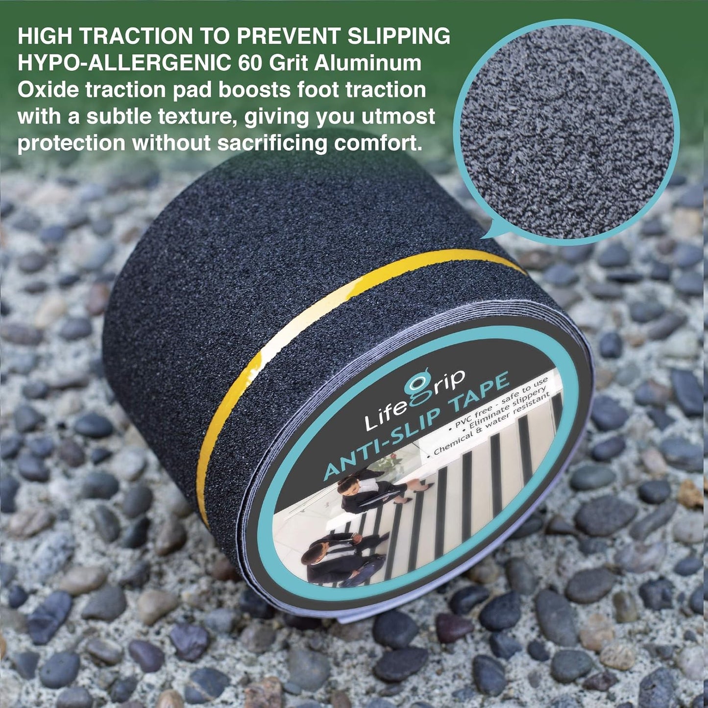 Lifegrip Anti Slip Tape, 4 Inch x 15 Foot Non-Slip Traction Grip Tape for Stairs, Waterproof Stair Treads Grip Non Slip, Non Skid Tape for Steps, Outdoor Black Grip Tape (4" X 15')