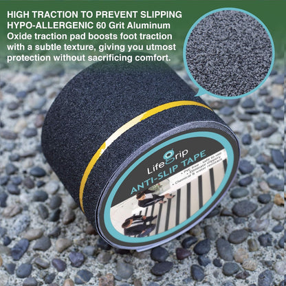 Lifegrip Anti Slip Tape, 4 Inch x 15 Foot Non-Slip Traction Grip Tape for Stairs, Waterproof Stair Treads Grip Non Slip, Non Skid Tape for Steps, Outdoor Black Grip Tape (4" X 15')