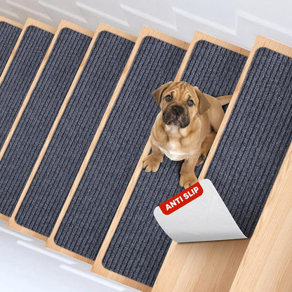 MBIGM 8" X 30" (15 in Pack) Nonslip Carpet Stair Treads Non-Skid Safety Rug Slip Resistant Indoor Runner for Kids Elders & Pets with Reusable Adhesive - Brown - Non Slip Stair Treads Indoor