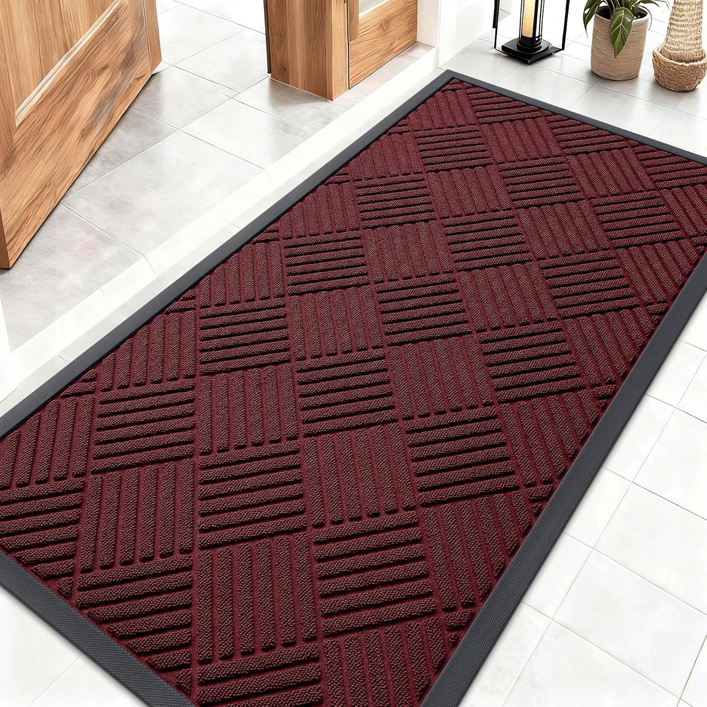 OLANLY Front Door Mat Outside Entrance 29.5x17, Absorbent, Heavy Duty Sturdy Natural Rubber Doormat Indoor Outdoor, Stain and Fade Resistant, Non-Slip Low Profile Floor Mat for Entryway, Grey Diamond