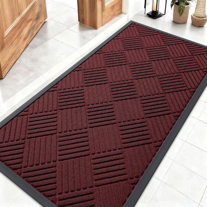 OLANLY Front Door Mat Outside Entrance 29.5x17, Absorbent, Heavy Duty Sturdy Natural Rubber Doormat Indoor Outdoor, Stain and Fade Resistant, Non-Slip Low Profile Floor Mat for Entryway, Grey Diamond