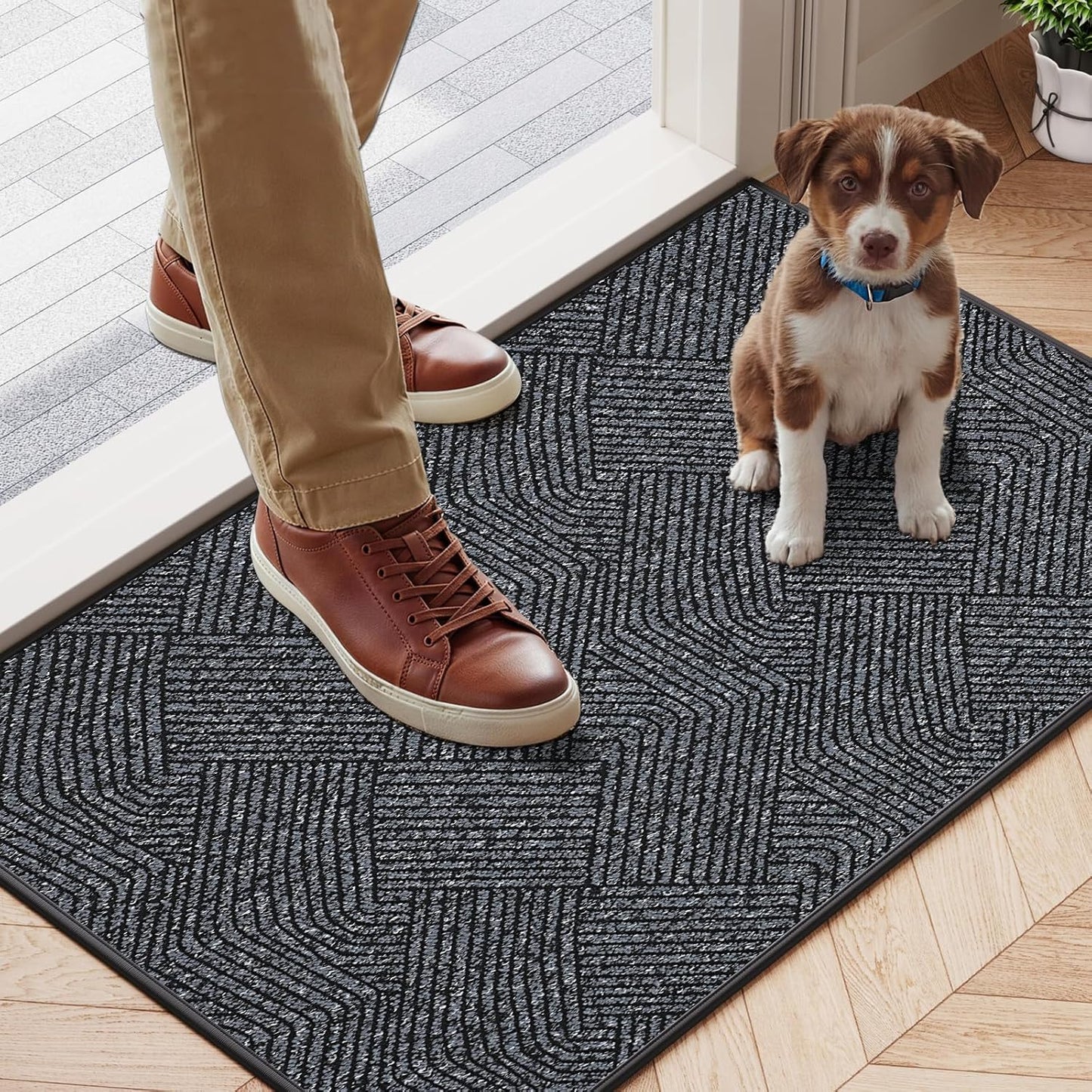 Indoor Door Mat 17"x30", Low-Profile Thin Welcome Front Door Mat Indoor Entrance, Non Slip Rubber Backing Inside Doormat Washable Entryway Dirt Resistant & Absorbent Entry Mat, Light-Brown