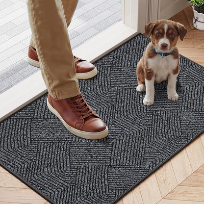 Indoor Door Mat 17"x30", Low-Profile Thin Welcome Front Door Mat Indoor Entrance, Non Slip Rubber Backing Inside Doormat Washable Entryway Dirt Resistant & Absorbent Entry Mat, Light-Brown