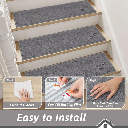 BEQHAUSE Stair Treads for Wooden Steps 28inX9in, Non Slip Carpet Stair Treads Indoor Stair Runners Machine Washable, Soft Stair Rugs Mat Surface Polyester TPE Backing, 4pcs, Charcoal